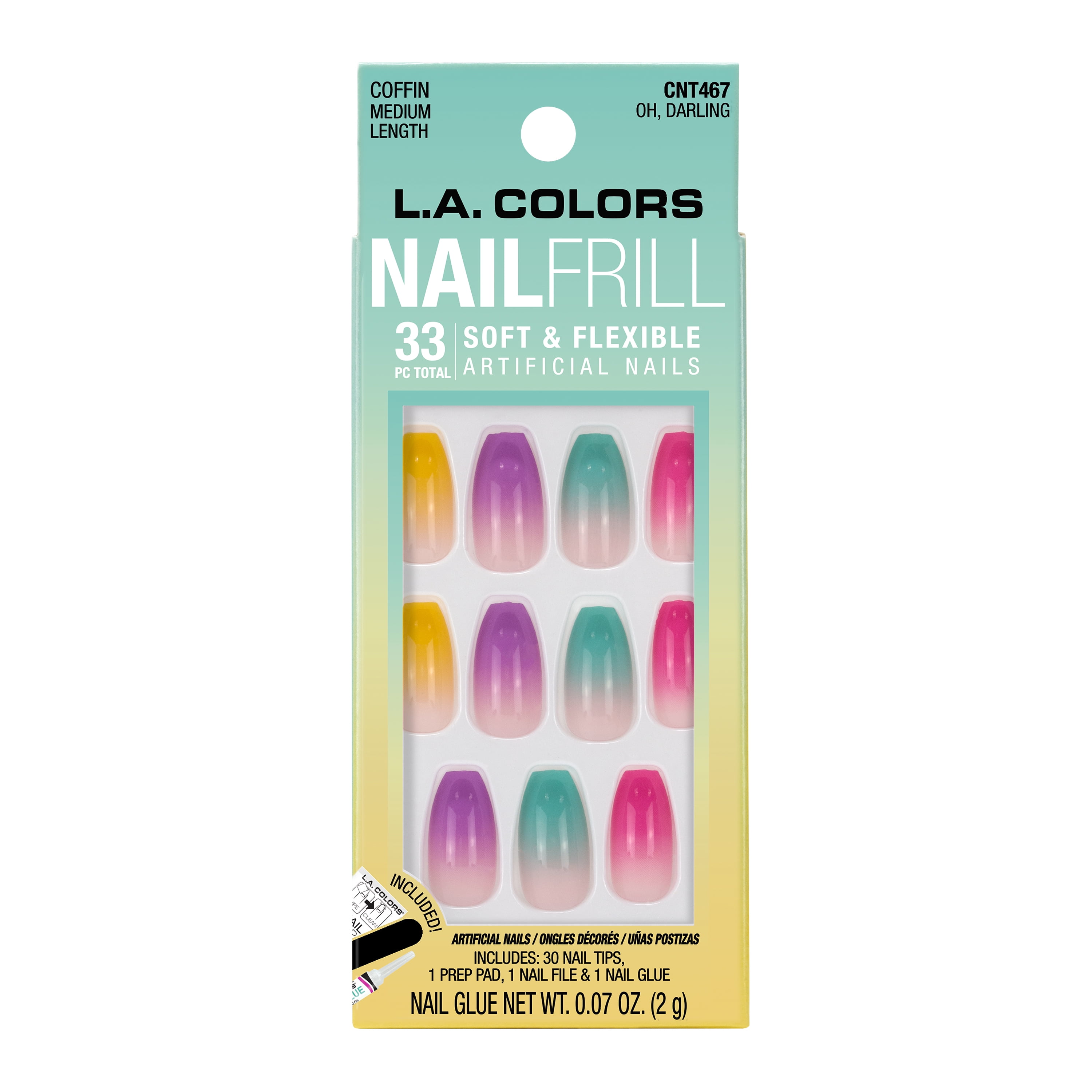 L.A. COLORS Frill Nail Tips, Oh Darling, 33 Pieces
