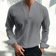 thumbnail image 2 of Dagegui Men's V Neck Long Sleeve Shirts Solid Formal Business Work Tops Lightweight Fall Pullover Tees Gray M, 2 of 8