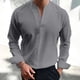 thumbnail image 1 of Blusas y camisas de manga larga con cuello en V para hombre, blusa informal de manga larga lisa con cuello en V, blusa de poliéster para hombre, 1 of 8