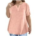 thumbnail image 3 of Jinhomg Plus Size Shirts for Girls Loose Fit Casual Solid Spring Summer Tops Lightweight Comfy Long Sleeve V-Neck Hide Belly Pullovers Pink, 3 of 8