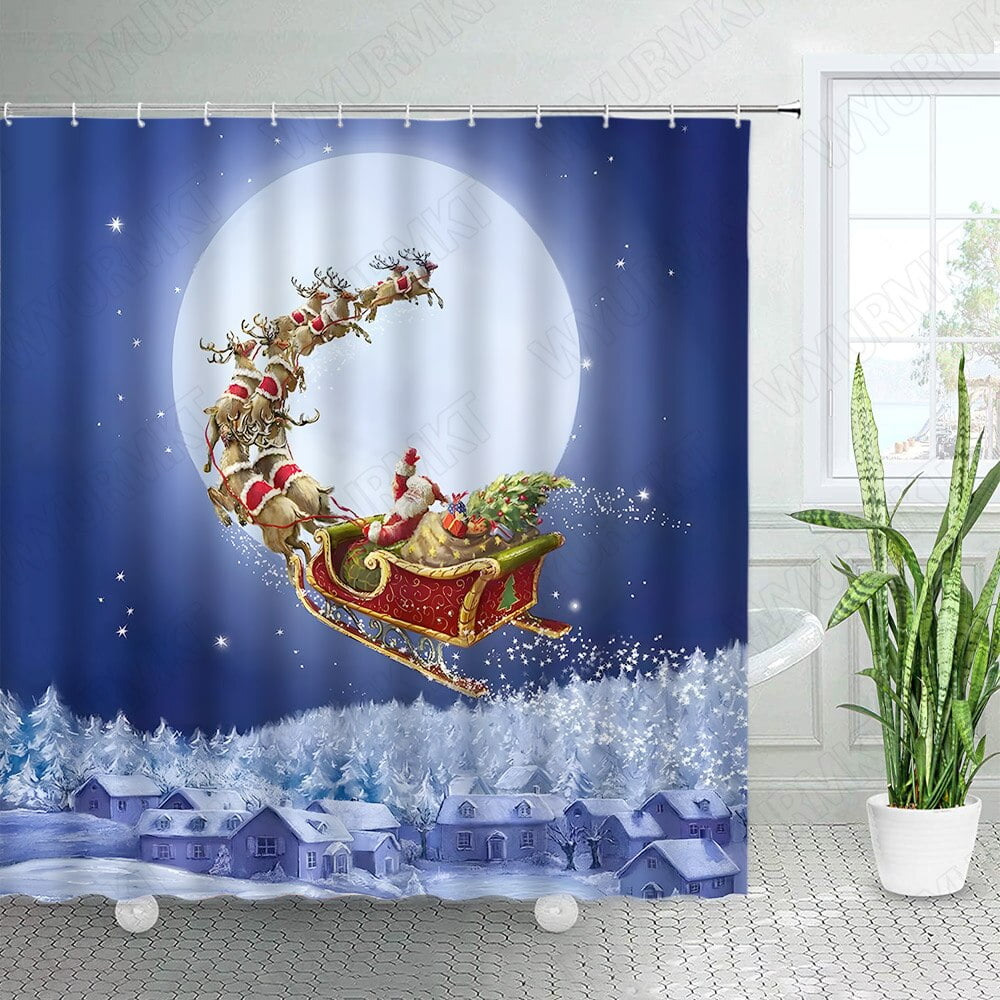 Ocean Beach Christmas Shower Curtains Palm Leaves Xmas Trees Gift