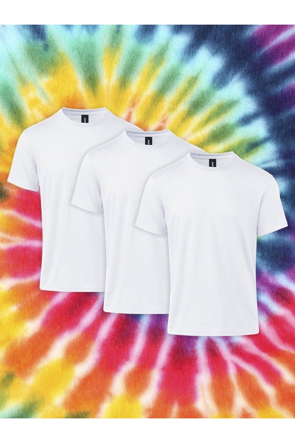 Adult Heavy Cotton Short Sleeve Crew T-Shirt 3-Pack White Size Medium Classic Fit Blank Tees for Tie Dye and DIY Crafts