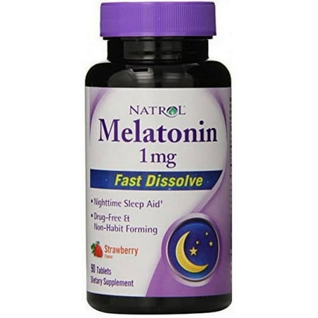 Natrol Melatonin, 1mg, Fast Dissolve Tablets, Strawberry Flavor, 90 CT (Pack of 2)