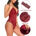 thumbnail image 2 of Lencería de entrepierna para mujer Body de encaje sexy Teddy con escote en V profundo Babydoll de encaje de una pieza, 2 of 5
