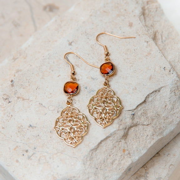 Howard's Faceted Colorado Glass Bead Small Filigree Drop Dangle Earrings for Women