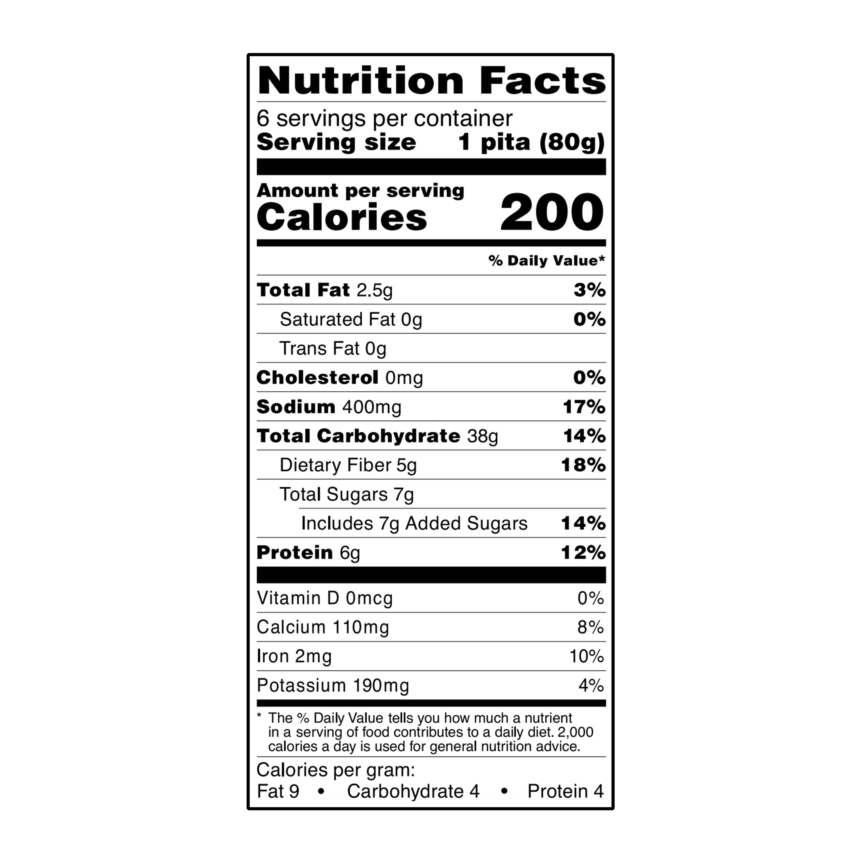 Sam's Choice Whole Wheat Greek Style Pita, 16.8 oz, 6 Count