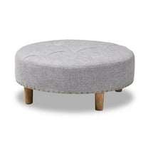 Bowery Hill Tufted Fabric and Wood Coffee Table Ottoman in Light Gray