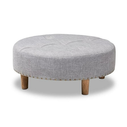Bowery Hill Tufted Fabric and Wood Coffee Table Ottoman in Light Gray