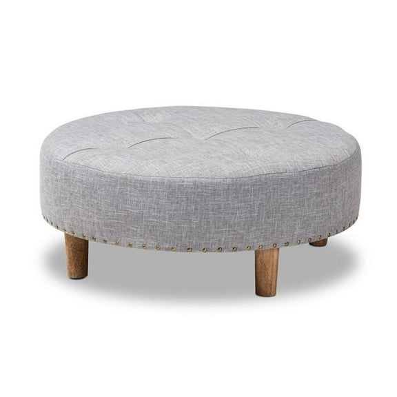 Bowery Hill Tufted Fabric and Wood Coffee Table Ottoman in Light Gray
