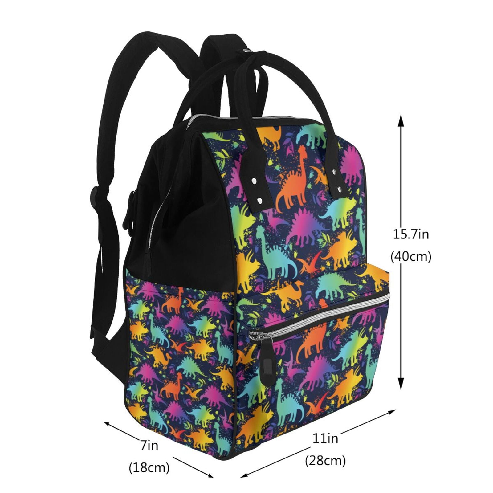 Ratiio Colorful Dinosaur Mummy Backpack - Waterproof Twill Canvas, Large Capacity Diaper Bag with Multiple Pockets and Adjustable Straps