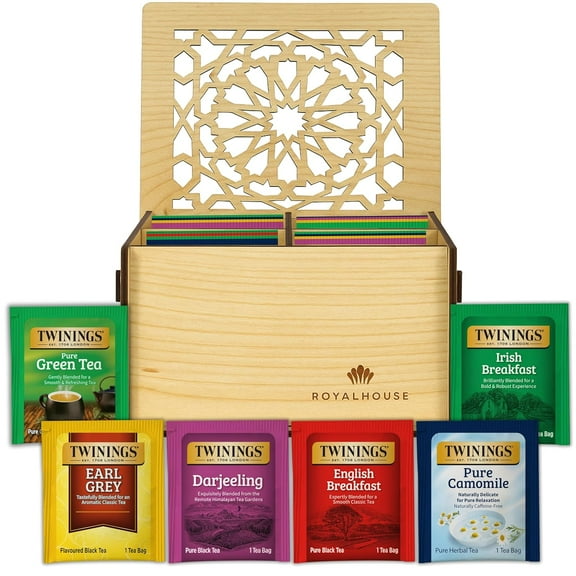 Twinings Tea Bag Sampler Variety with White Wooden Organizer Tea Chest (24 Tea Bags) 6 Different Popular Flavors, Gift for Tea Lovers: Women, Men, Mom, Dad, Family, Friends, Couples