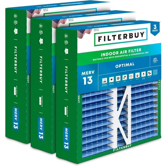 Filterbuy 16x22x5 MERV 13 Health Defense, Pleated HVAC AC Furnace Air Filters for Amana, Coleman, Goodman, York, and More (3-Pack)