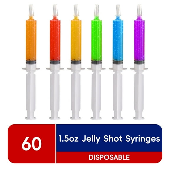 JOLLY CHEF 60Pieces 1.5 oz Clear Plastic Jelly Syringes Shot