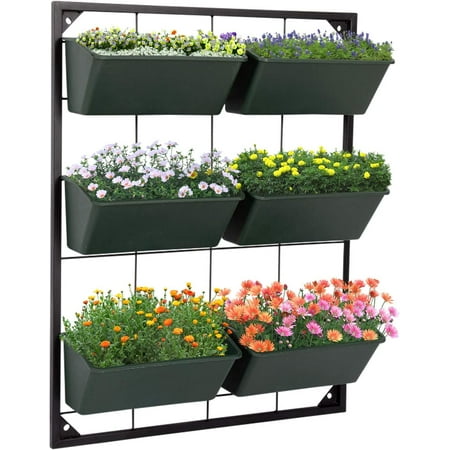 Kinbor Vertical Garden Wall Hanging Planter with 6 Container Boxes for Herbs Vegetables Flowers Garden Yard Home Decoration