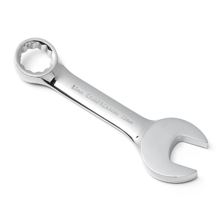 Craftsman Combination Wrench 22 mm Full Polish Stubby 12 Point Headlock Box Ends Metric Alloy Steel Mechanics Hand Tool 44130