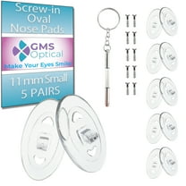GMS Optical 11mm Extra Small Length / 8.5mm Width / 2mm Thick – Oval Screw-In Soft Silicone Nose Pads for Glasses, Eyeglasses & Sunglasses with Screws & Screwdriver (5 Pair, Clear)