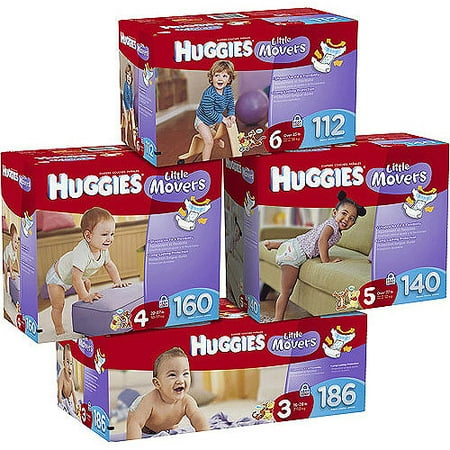 Huggies Little Movers Diapers, Economy Plus Pack (Choose Your Size)