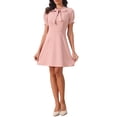 thumbnail image 2 of INSPIRE CHIC Elegant Work Dresses for Women's Tie Neck Puff Short Sleeve Business Office Short Dress XS Pink, 2 of 5