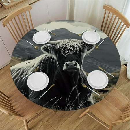

Patifu Mountain Round Table Cover Stain Resistant Washable Indoor Outdoor Tablecloth Kitchen Dining Wedding Parties Elastic Edge 100% Polyester Fiber 42-46
