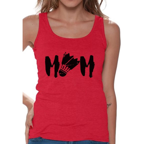 Awkward Styles Women's Badminton MOM Graphic Tank Tops Black Badminton Bird Mother's Day Gift