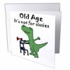3dRose Funny Trex Dinosaur with Walker Old Age Cartoon - Greeting Card, 6 by 6-inch