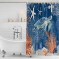 thumbnail image 6 of Small Stall Shower Curtain 36x72 Inch Narrow Half Size Sea Turtle Coastal Bath Curtains Bathroom Decor, Summer Beach Coral Nautical Navy Blue Waterproof Fabric Shower Curtain Set with Hooks 36 Inch, 6 of 7