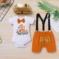 thumbnail image 5 of IBTOM CASTLE Baby Boy 1st Birthday Outfit Jungle Woodland Animal Romper + Bloomers + Suspenders 3PCS Clothes Set Photography 12-18 Months Brown, 5 of 8