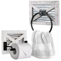 Autumn Alley Farmhouse Toilet Paper Holder and Towel Ring, Wall Mount, 2 Set - Farmhouse Wall Toilet Paper Holder & Bathroom Hand Towel Holder Decor, Rustic White