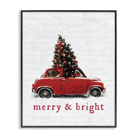 Stupell Industries Farmhouse Merry and Bright Vintage Christmas Car Black Framed Giclee Art, 11 x 14, by Lettered and Lined