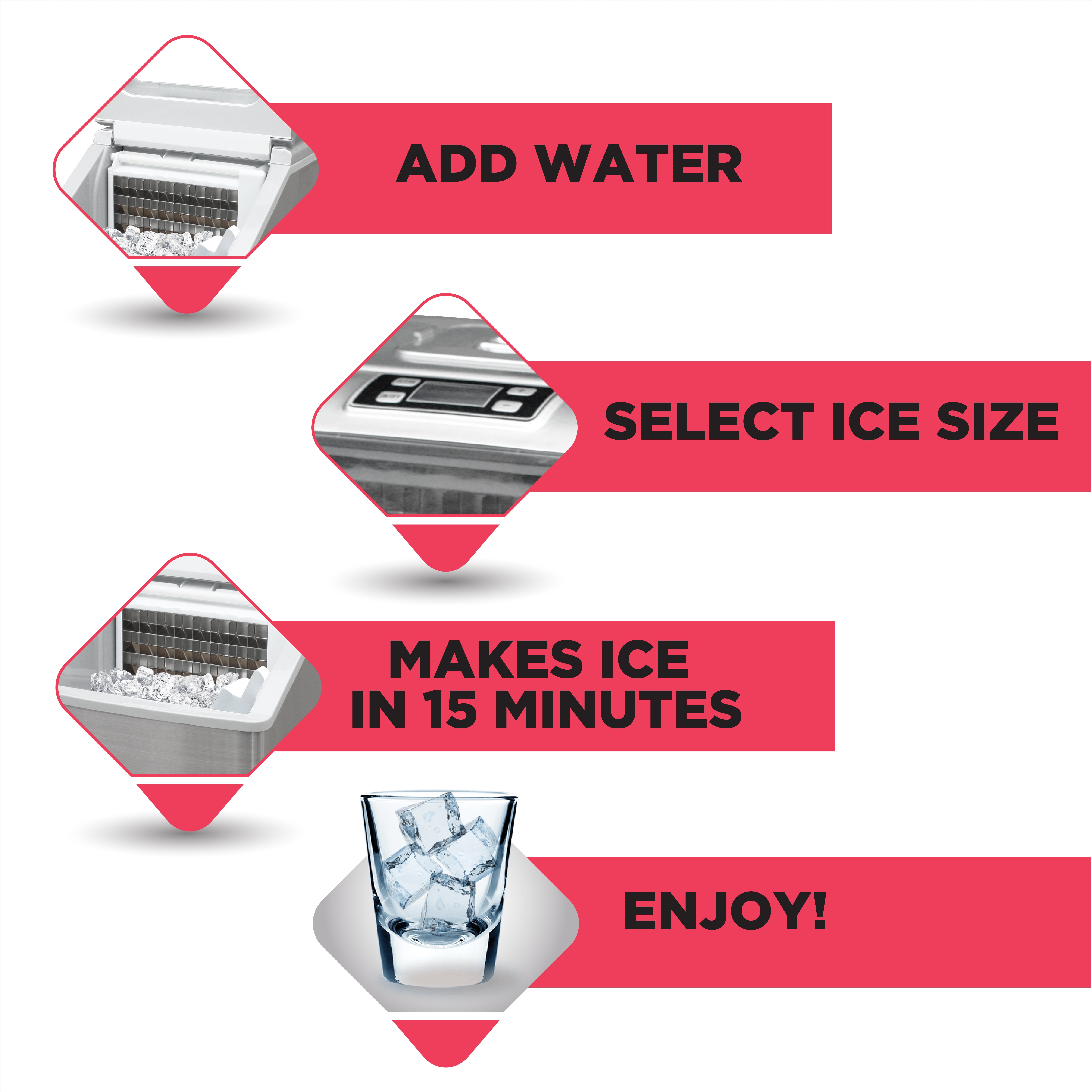 Frigidaire  40 lbs. Clear Ice Maker, Countertop Ice Machine with Square Ice for Home, Kitchen, Office, Bar, Stainless Steel