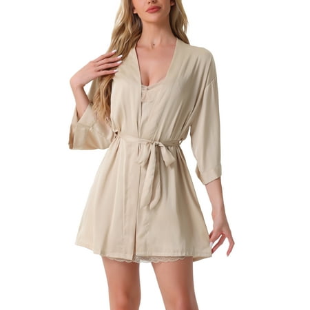 cheibear Women s 2 Piece Satin Nightgown with Robes Set Lace Cami Lingerie Bridal Robe Silky Pajama Set S Champagne