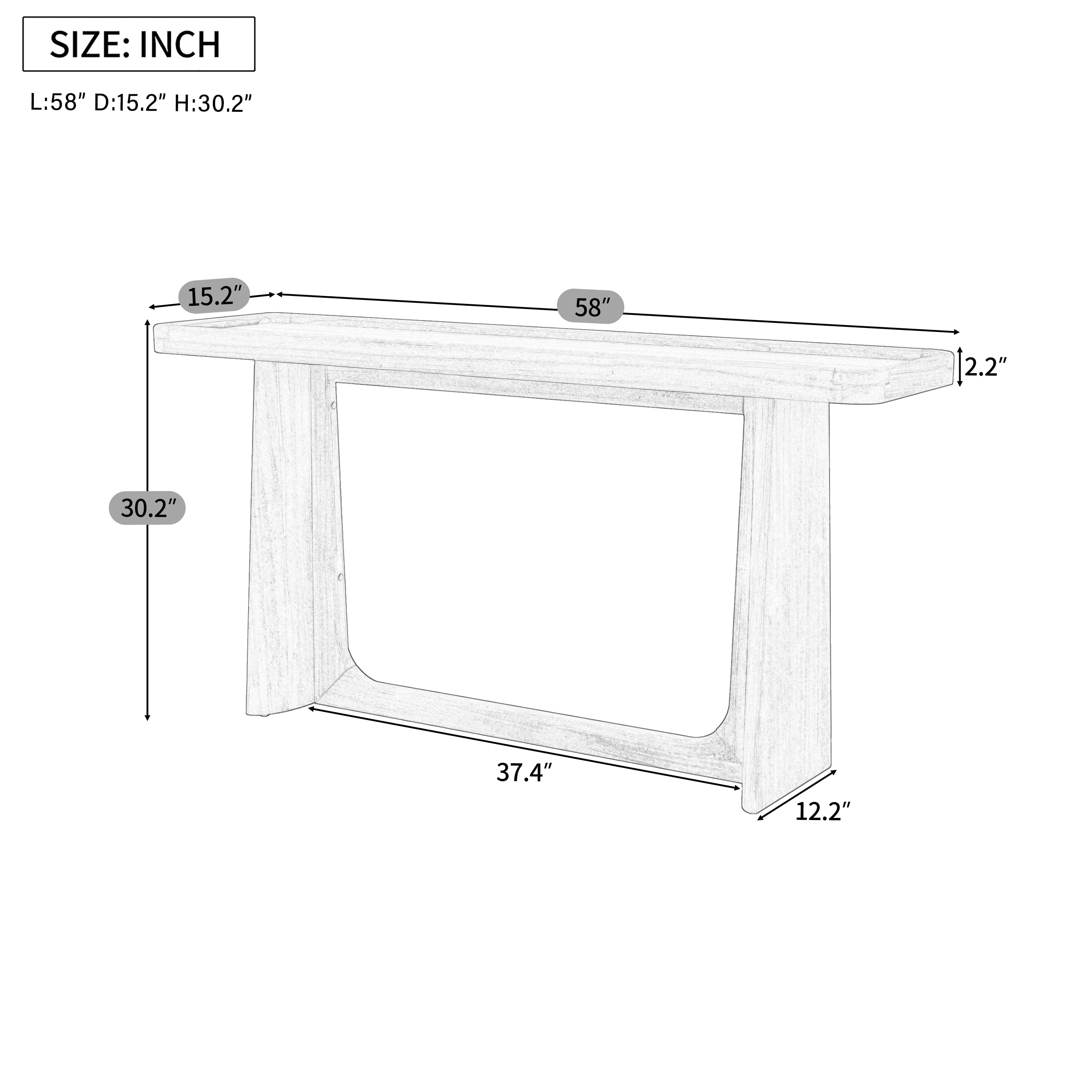 Euroco 58" Console Table with Tray Top Design, Narrow Long Sofa Table with Wood Frame, Farmhouse Entryway Table for Living Room, Hallway,Foyer,Natural