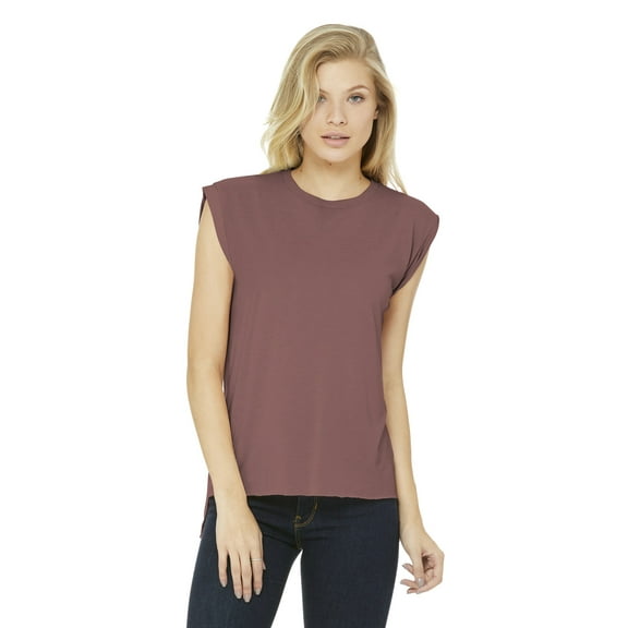 Ladies' Flowy Muscle T-Shirt with Rolled Cuff - MAUVE - L