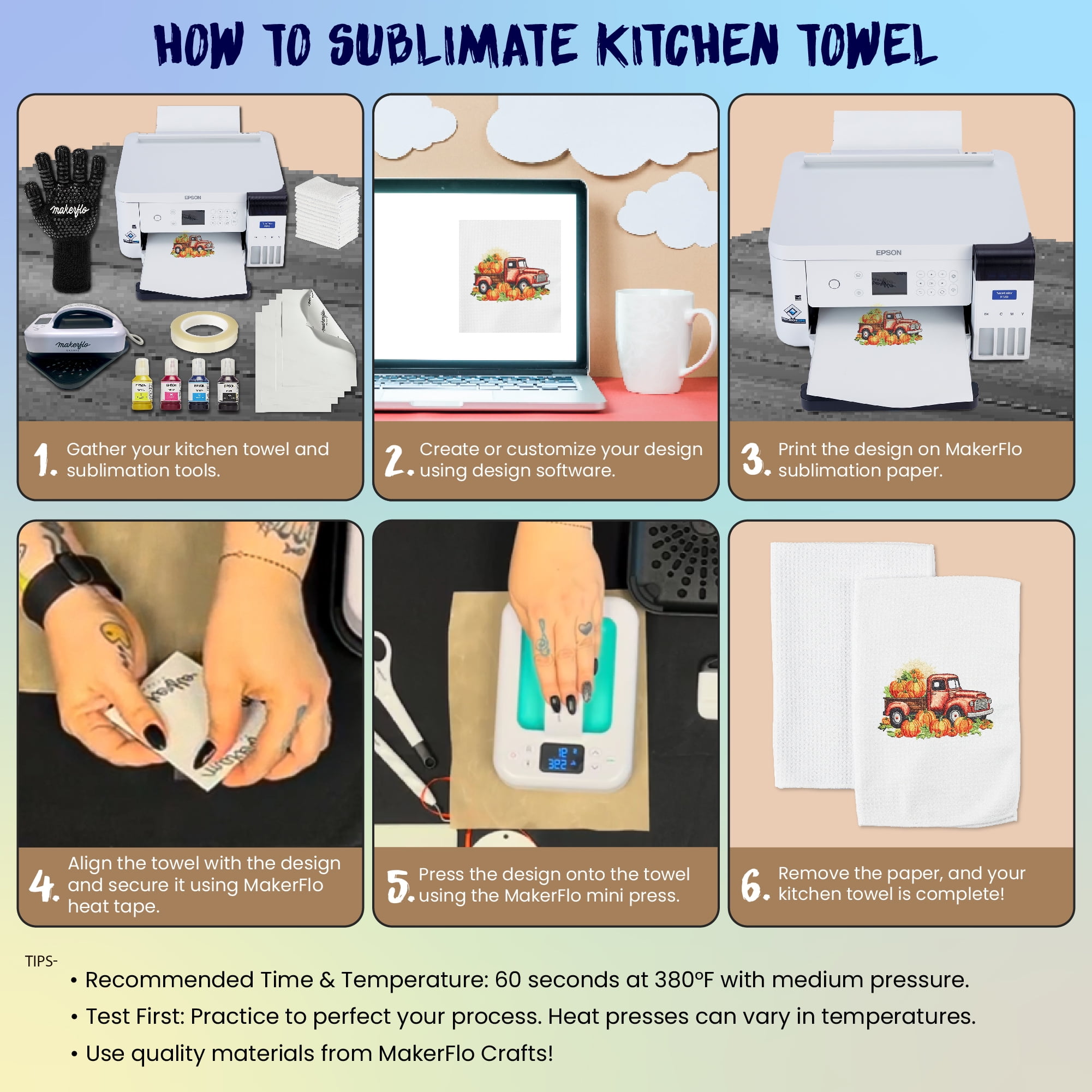 MakerFlo Kitchen Towel for Sublimation, Ideal for DIY Crafts, Heat Transfer & Custom Printing