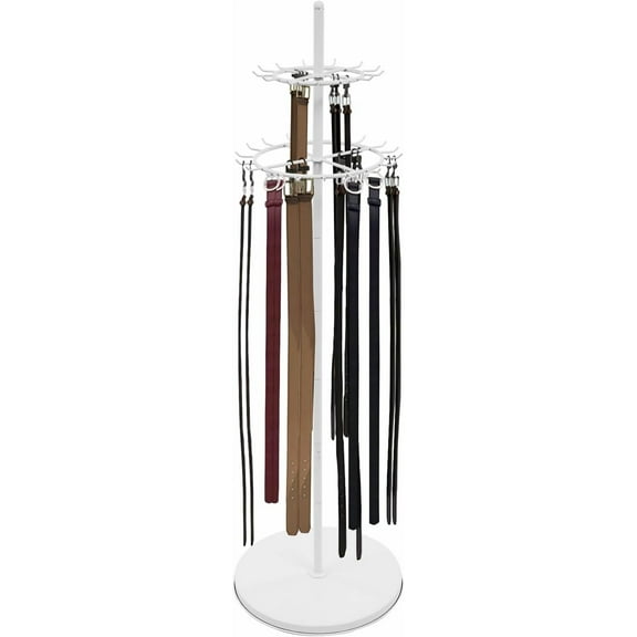 Rotating Tie Rack,Free Standing Belt Display Shelf with Adjustable Feet,66.1in High Metal Scarf Hanger Stand Retail Display Racks for Clothing Store (White)