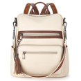 thumbnail image 1 of Mochila de cuero vegano para mujer Mochila de viaje grande Bolso de hombro universitario con borla (beige-marrón) (hy), 1 of 5