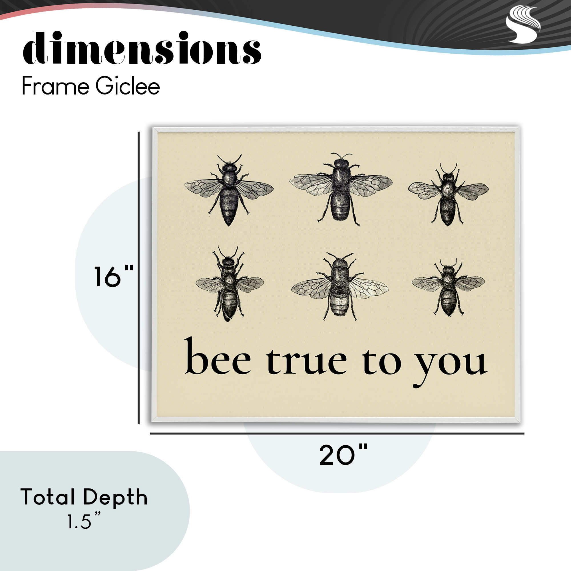 Bee True To You Inspiration White Framed Giclee Art, design by Lettered and Lined