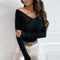 thumbnail image 4 of Sexy Double V-neck Sweater Short Long Sleeve Bottoming Shirt, 4 of 8