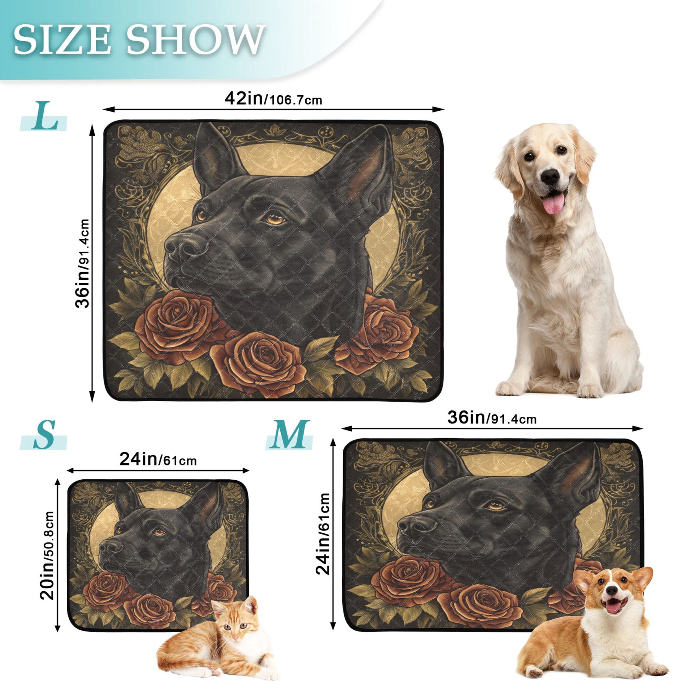 Qxltty The Black Dog with Red Rose Cat litter Pads Pet Set of 3 Diaper Mats Center Anti-leakage Layer Absorbent Soft and Comfortable
