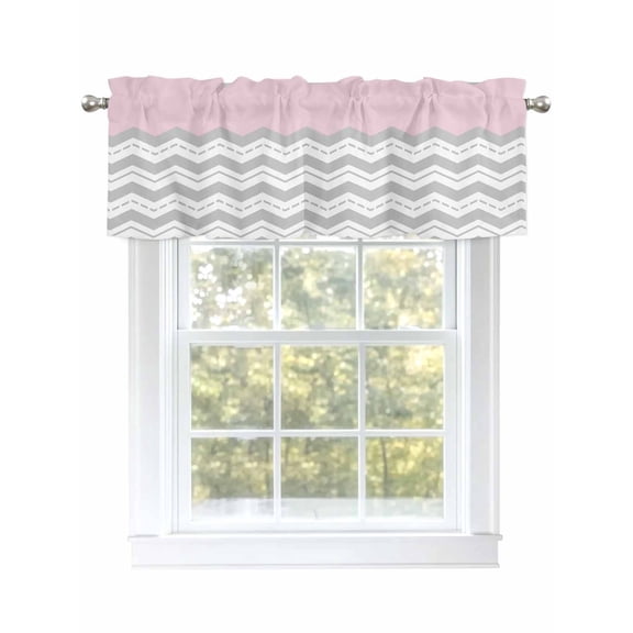 Pink Grey Wavy Valances for Windows, Rod Pocket Kitchen Valance Curtains - Soft & Washable Small Window Treatment for Living Room, Bathroom, Striped Theme, 54x18inch