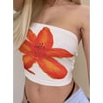 thumbnail image 5 of Argulvti Women Tube Tops Flower Print Boat Neck Strapless Tops Polyester Tank Tops Summer Backless Bandeau Shirts, 5 of 7