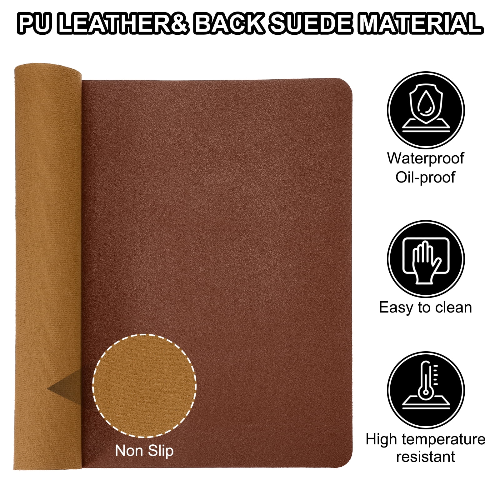 Uxcell 55"x17" Large Desk Mat, PU Leather Dual Side Large Desk Pad, Dark Brown