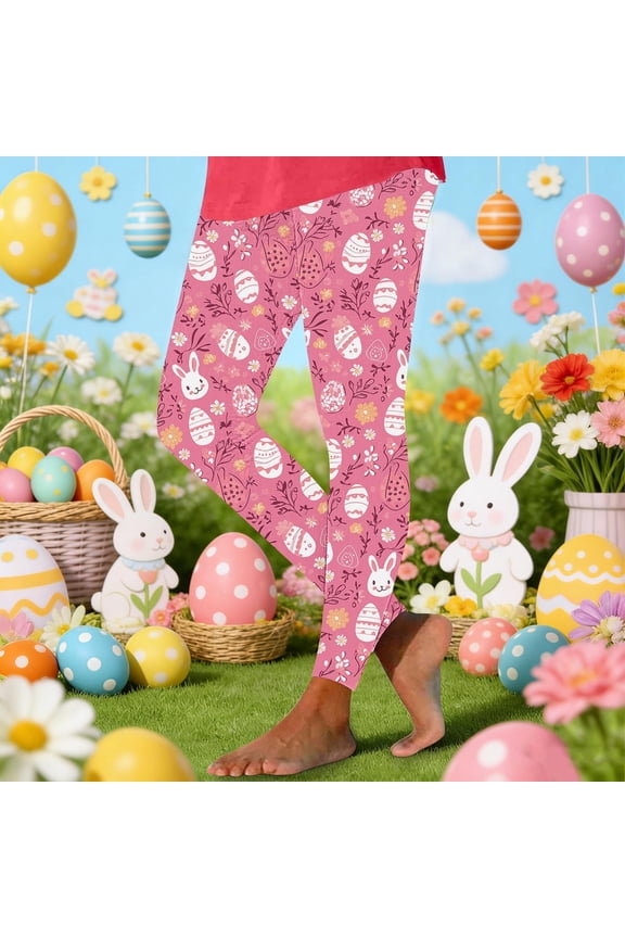 Spring Yoga Pants for Women Slim Fit High Rise Tummy Control Breathable Athletic Material Pilates Lounge Cute Bunny Egg Design Bottoms