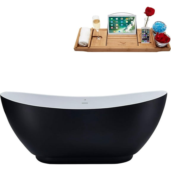 62'' Streamline N594BGM Freestanding Tub and Tray With Internal Drain