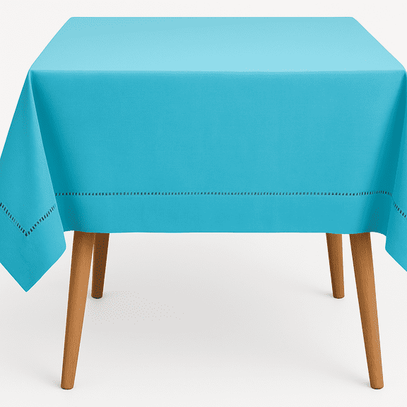 Fennco Styles Stylish Solid Color with Hemstitched Border Tablecloth (Turquoise, 65"x160" Tablecloth)