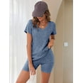 thumbnail image 3 of Oudiya Women 2 Piece Short Sleeve Biker Shorts Ribbed Pajama Sets Workout Outfits, 3 of 6