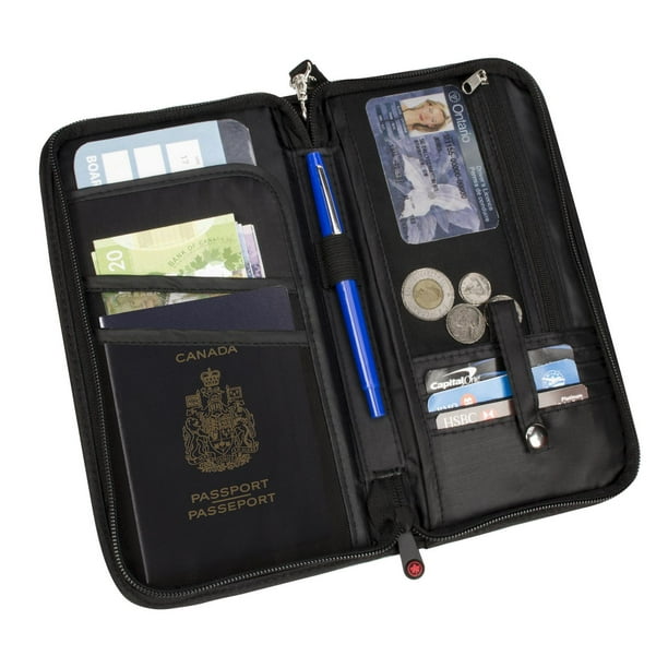 Portefeuille Organisateur De Voyage En Cuir Noir - Porte-Passeport, Billet, Carte D'Embarquement