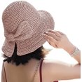 thumbnail image 1 of Sombrero plegable de paja flexible con ala ancha para playa, gorra de verano con lazo para mujeres y niñas, correa ajustable (rosa) brillar Electrónica, 1 of 7