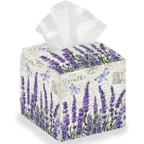 Lavender Tissue Box Holder Flower Square Tissue Box Cover Foldable Tissue Storage Box Waterproof Paper Towel Case Container Organizer Tissue Box Holder for Bedroom Bathroom Car Nightstand diy