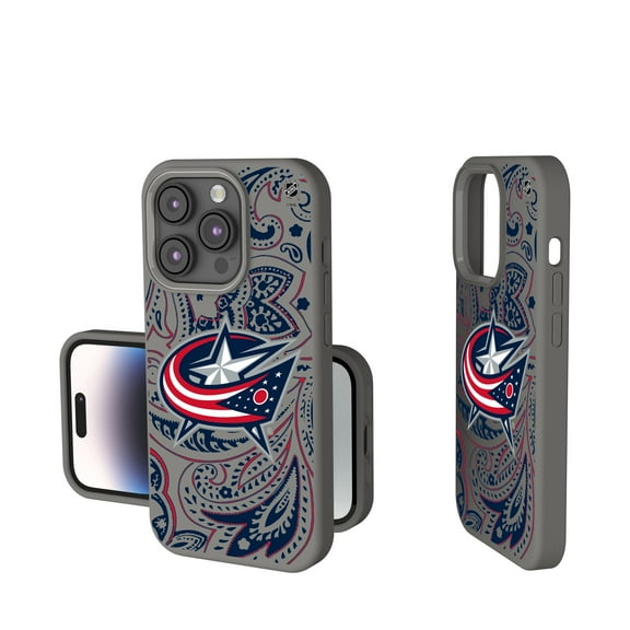 Keyscaper Gray Columbus Blue Jackets Paisley Soft Touch iPhone Case